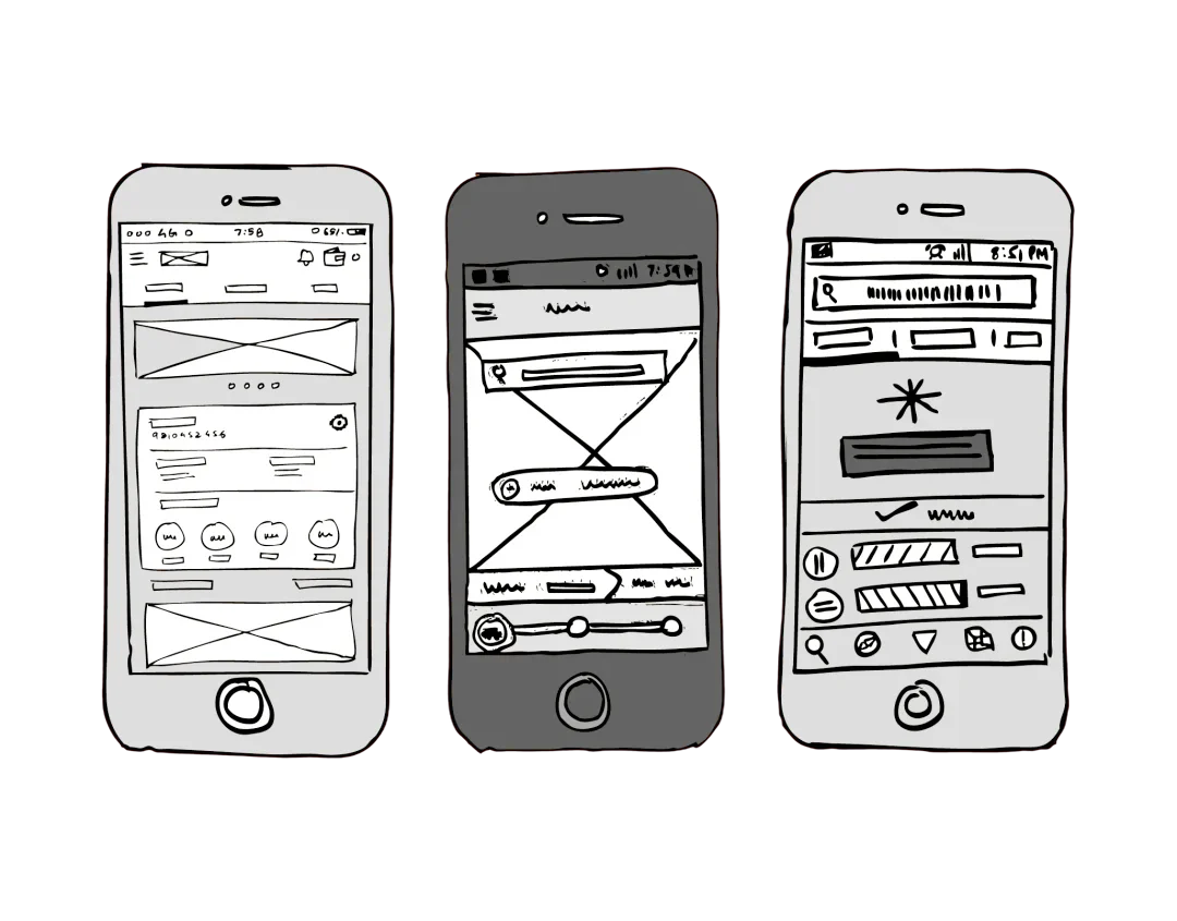 Section-based wireframe screens
